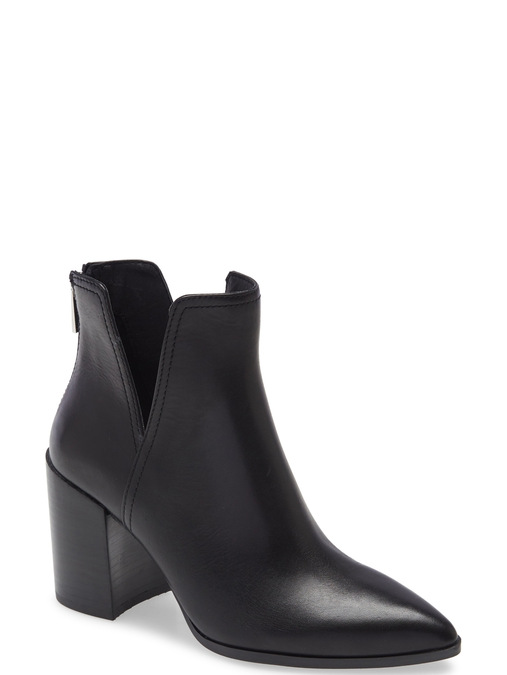 Steve madden Black Leather Pointed-Toe Block Heel Ankle Boots